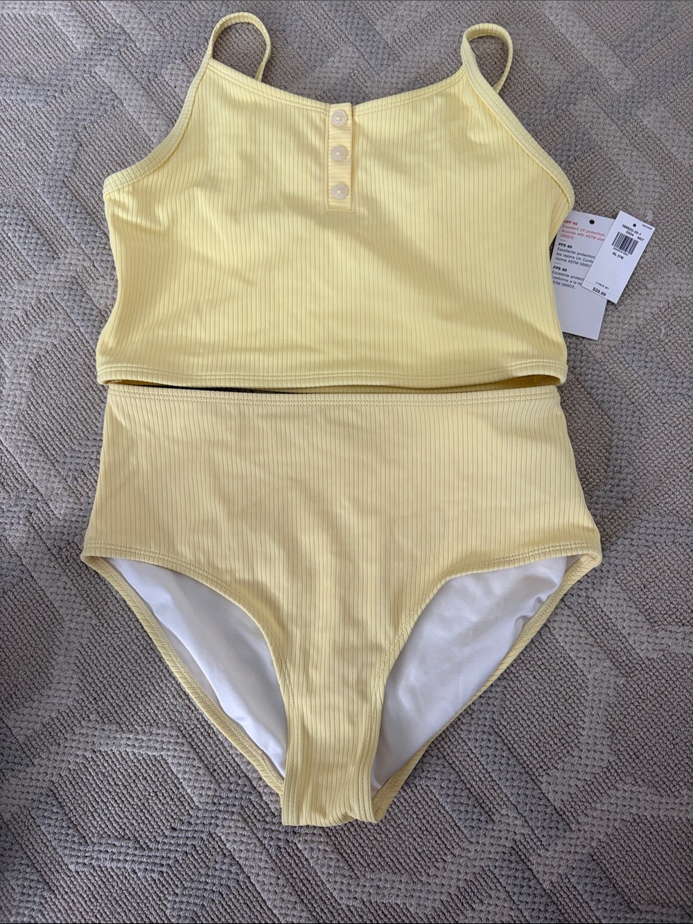 Old Navy Yellow Ribbed Girls' Two-Piece One-Piece Swim Set